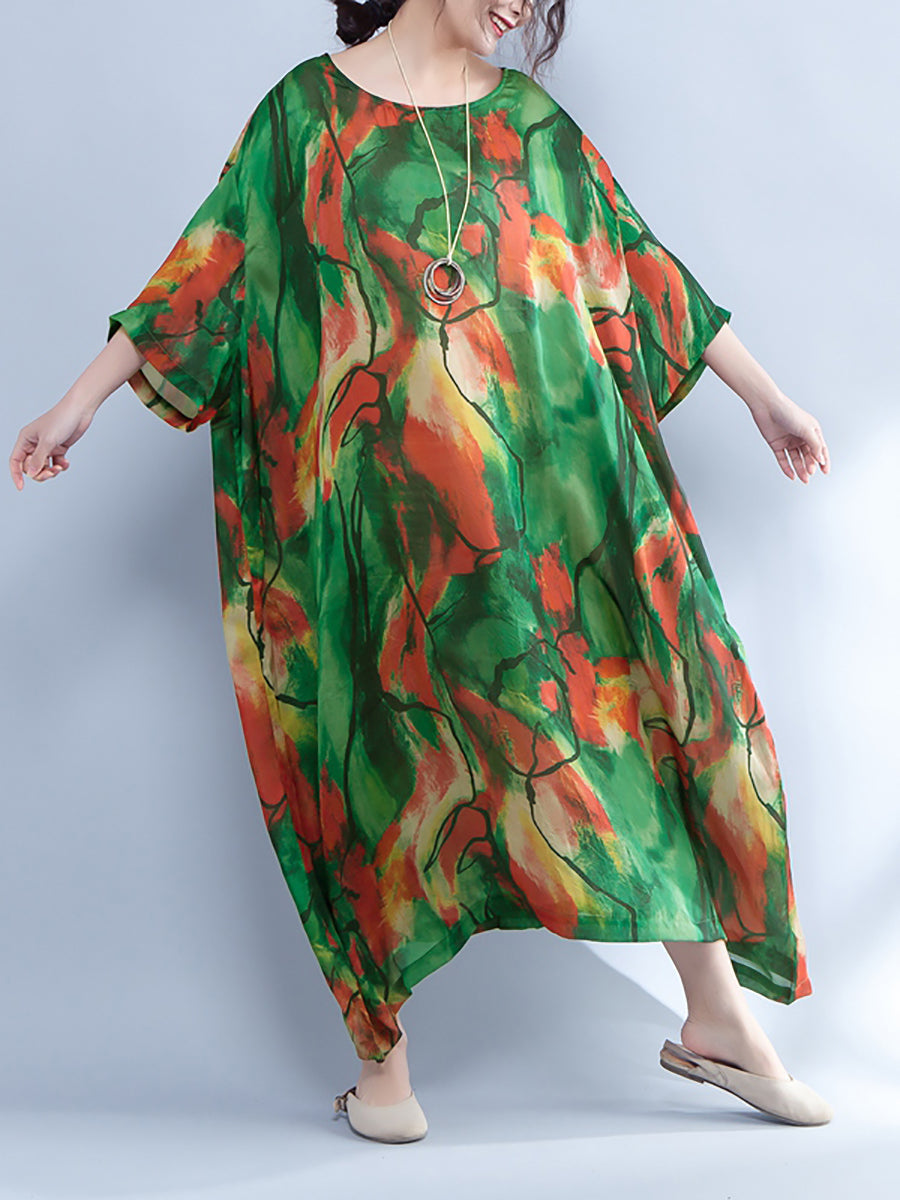 Übergröße – Lockeres Sommerkleid mit Dreiviertelärmeln und Aufdruck für Damen