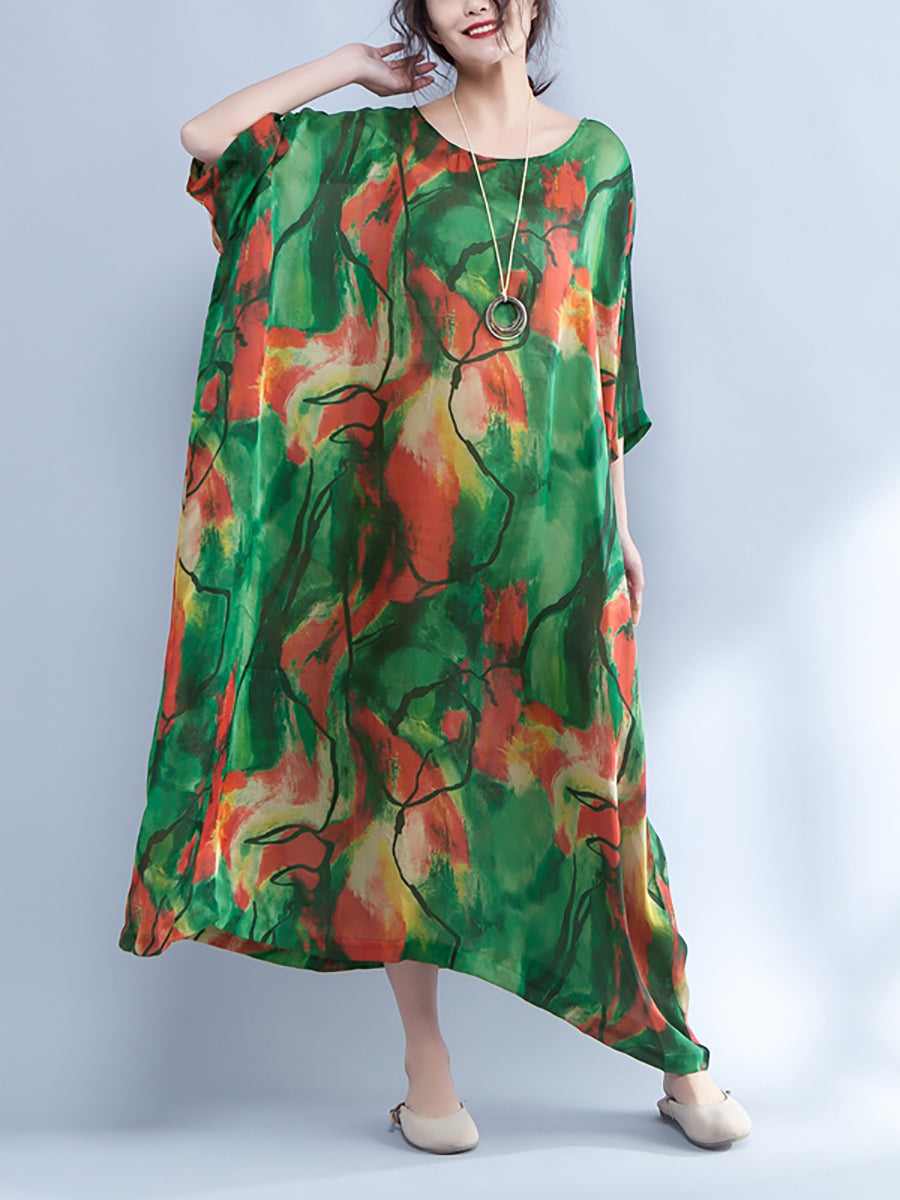 Übergröße – Lockeres Sommerkleid mit Dreiviertelärmeln und Aufdruck für Damen