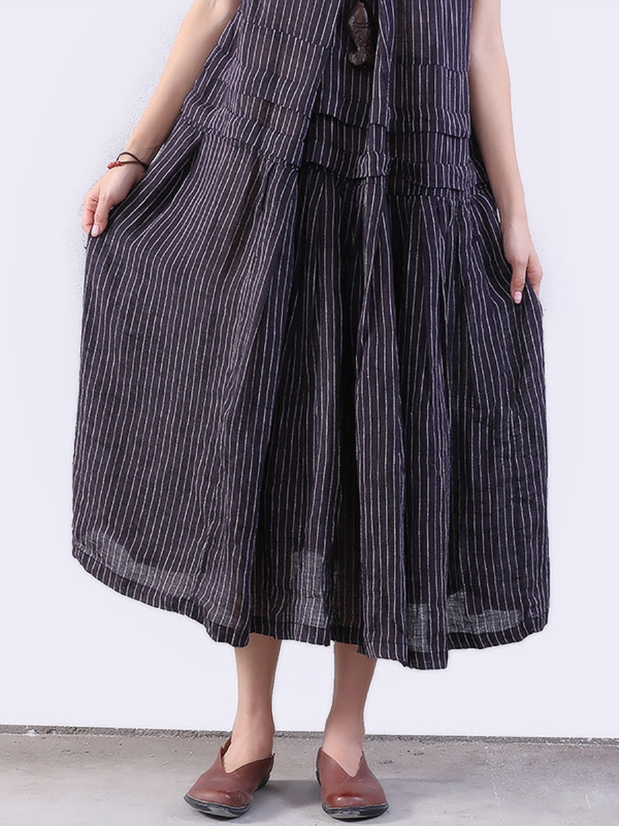Große Größen Damen Trägerkleid mit Falten und Streifen
