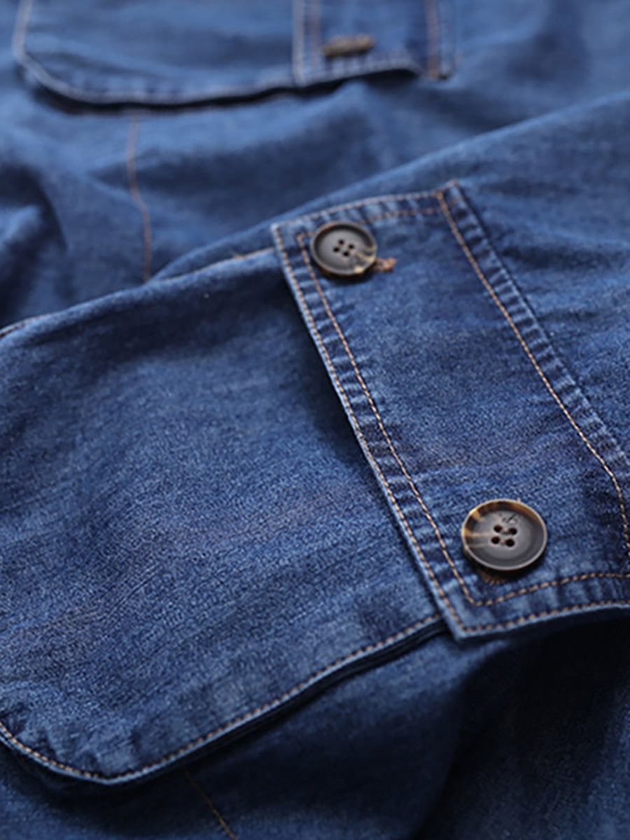 Lockerer, einfarbiger Denim-Hoodie mit Kordelzug in Übergröße