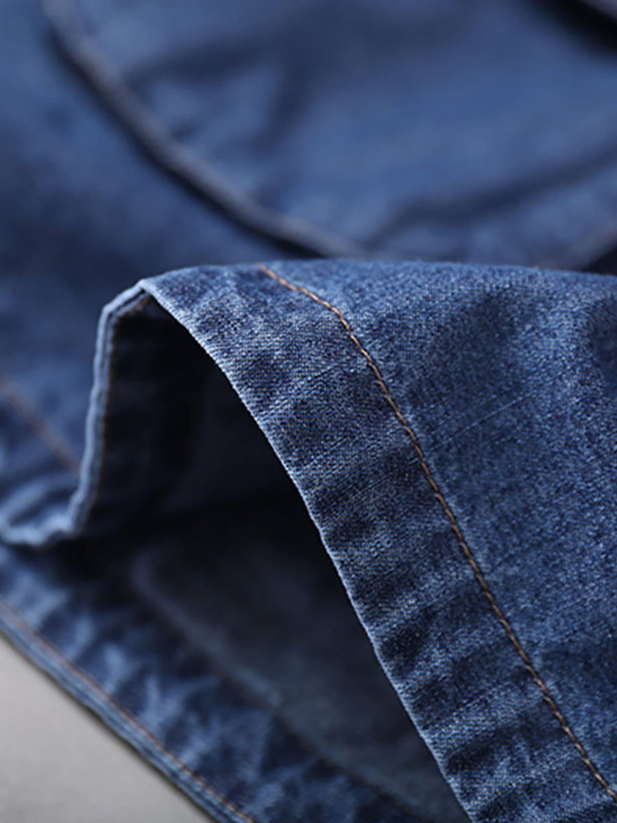Lockerer, einfarbiger Denim-Hoodie mit Kordelzug in Übergröße