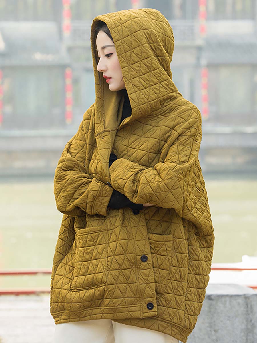 Übergröße Damen Winter lässiger Mantel mit Knopftasche und Kapuze