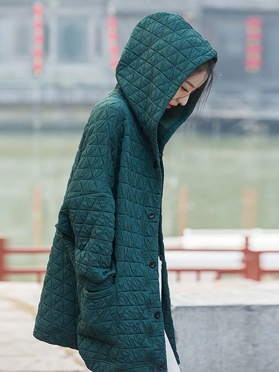Übergröße Damen Winter lässiger Mantel mit Knopftasche und Kapuze