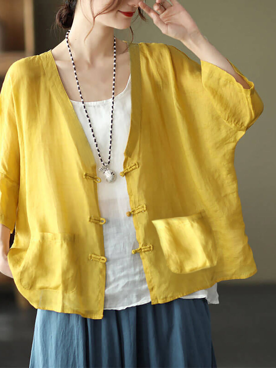 Übergröße - Ramie-Tasche, Vintage-Sonnenschutz-Cardigan-Top