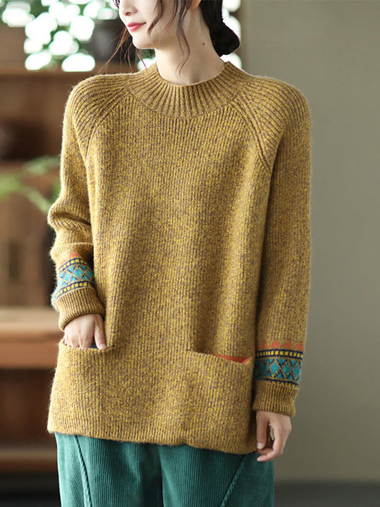 PLUS Größe - Rollkragenpullover aus Strick mit geteiltem Saum und langen Ärmeln