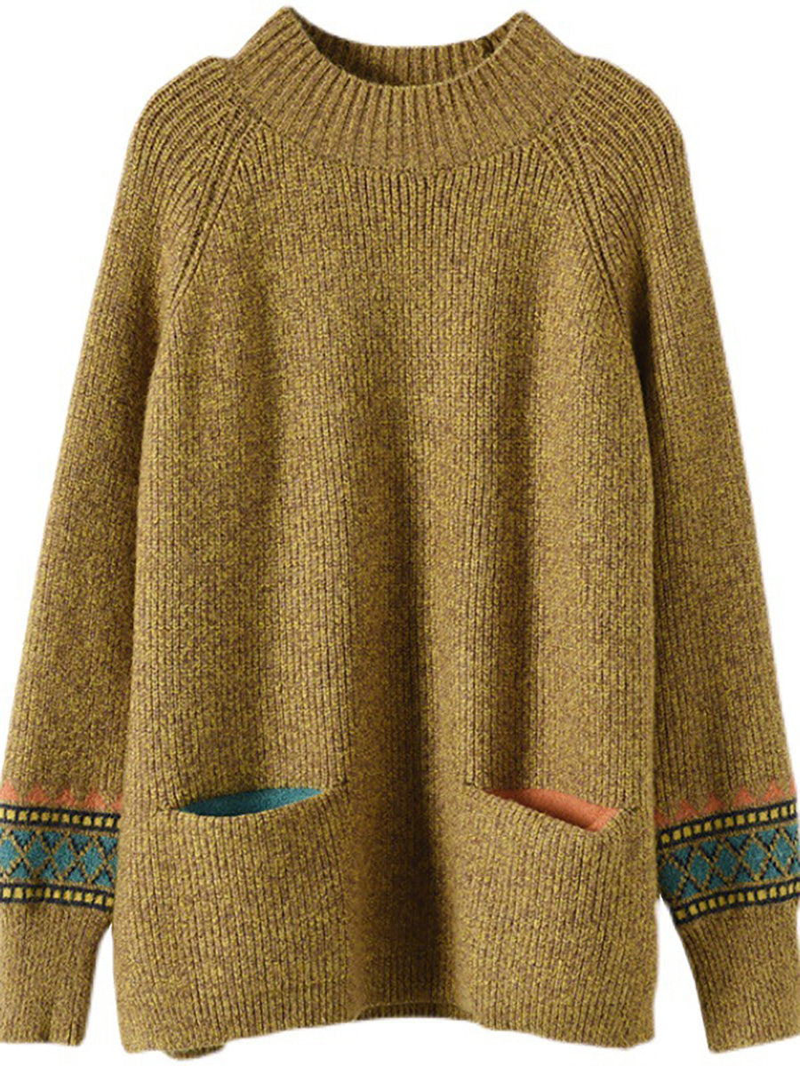 PLUS Größe - Rollkragenpullover aus Strick mit geteiltem Saum und langen Ärmeln