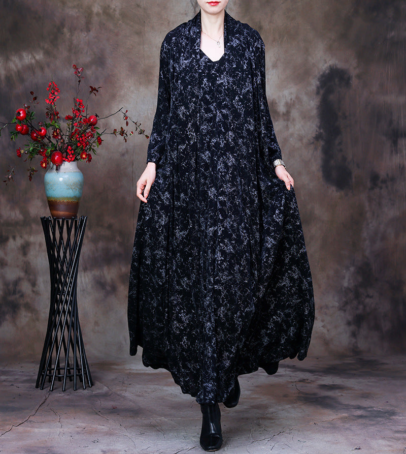 Lockeres Vintage-Kleid mit Blumenmuster und V-Ausschnitt für Damen in Übergröße