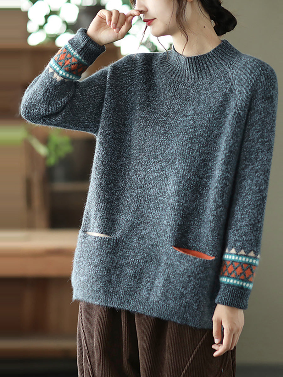 PLUS Größe - Rollkragenpullover aus Strick mit geteiltem Saum und langen Ärmeln