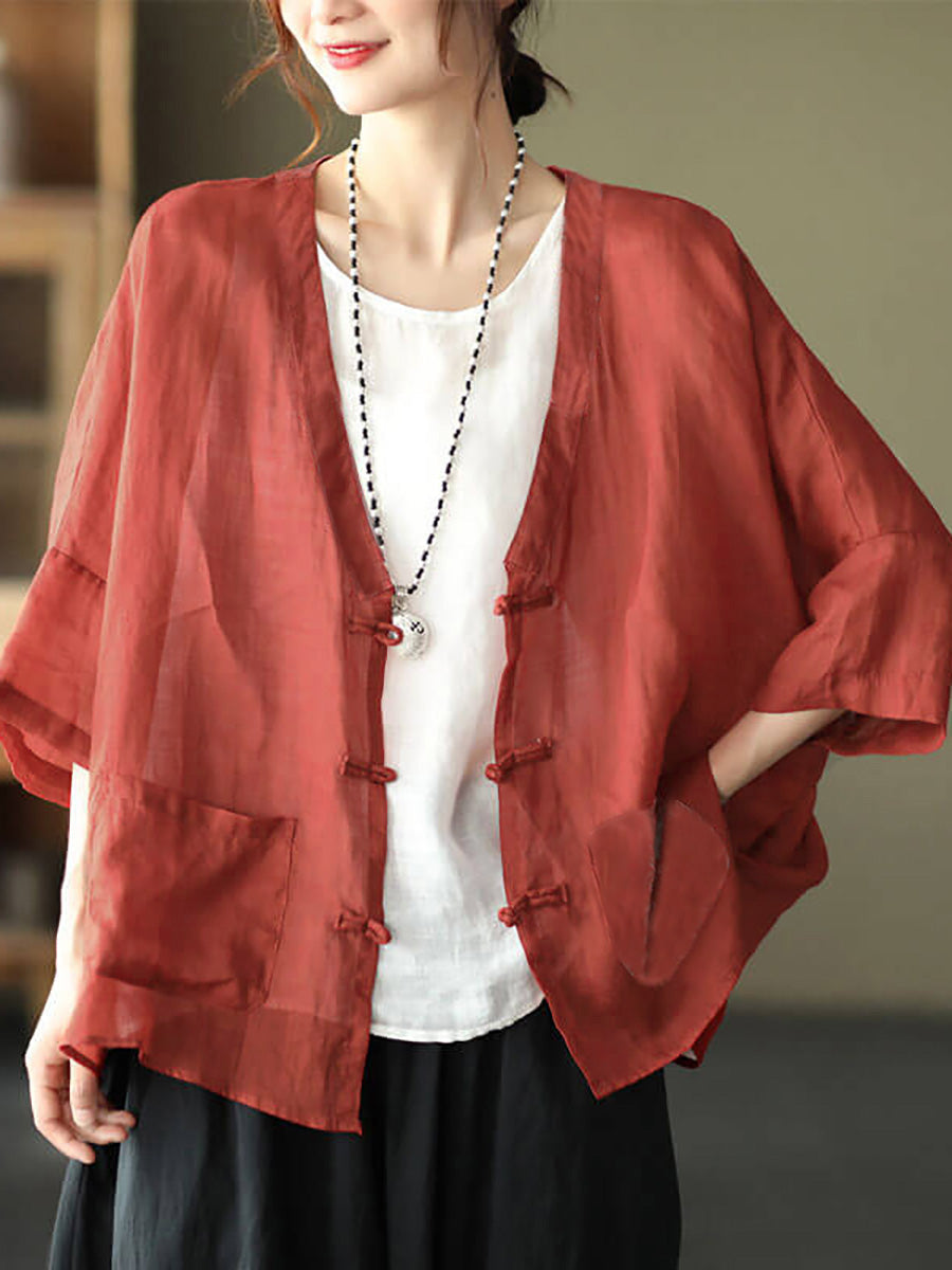 Übergröße - Ramie-Tasche, Vintage-Sonnenschutz-Cardigan-Top