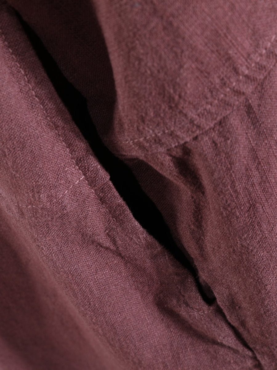 Übergröße Damen Vintage Knoten V-Ausschnitt Ramie Loose Jumpsuits