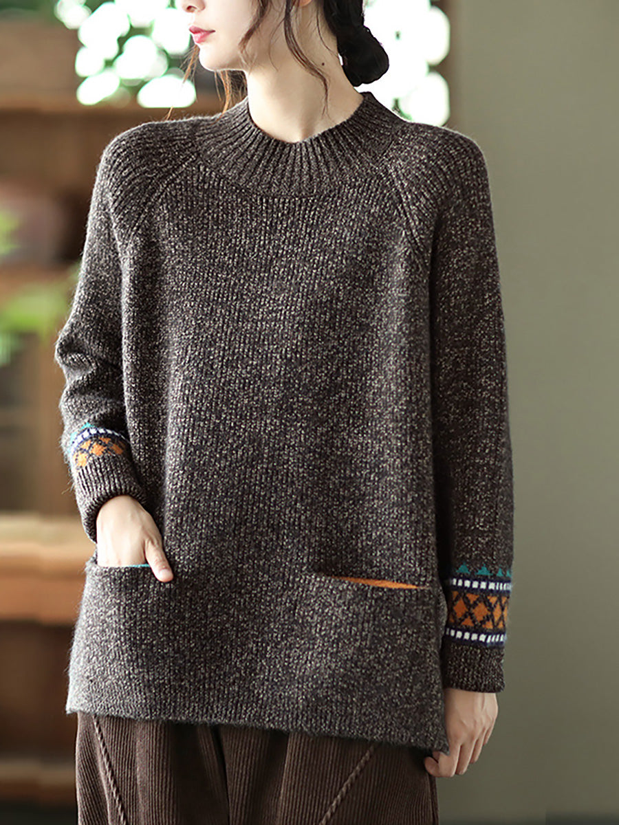 PLUS Größe - Rollkragenpullover aus Strick mit geteiltem Saum und langen Ärmeln
