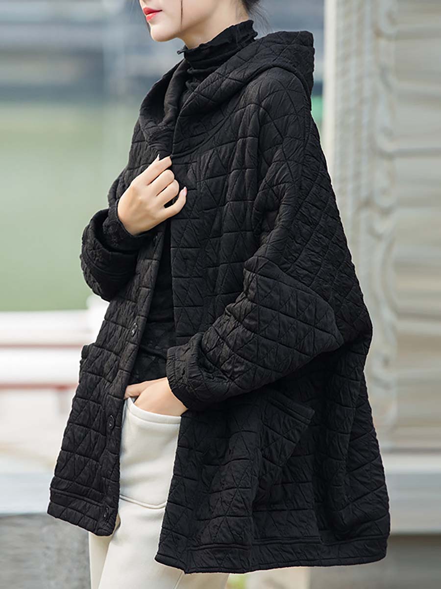 Übergröße Damen Winter lässiger Mantel mit Knopftasche und Kapuze