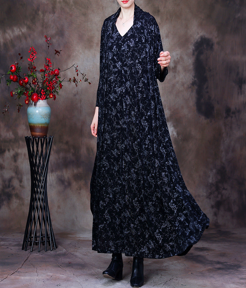 Lockeres Vintage-Kleid mit Blumenmuster und V-Ausschnitt für Damen in Übergröße