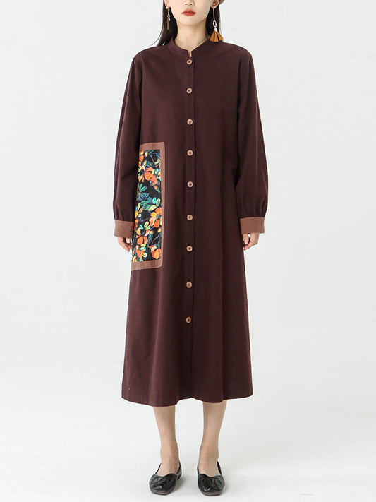 PLUS Größe - Patchwork-Mantel aus Baumwollleinen mit Taschen