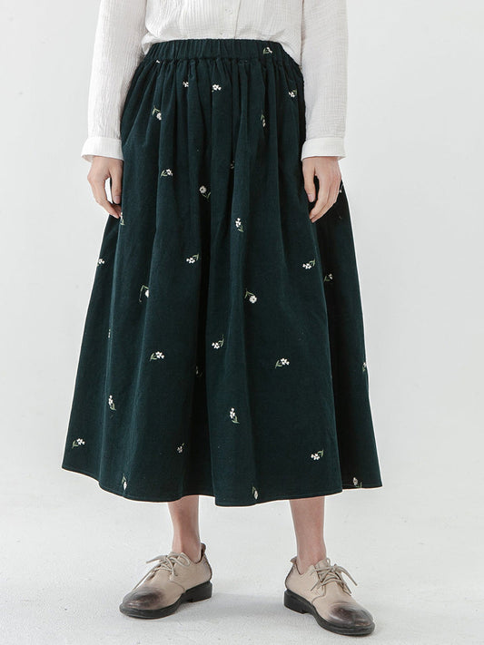Jupe brodée à taille élastique et à fleurs en coton grande taille