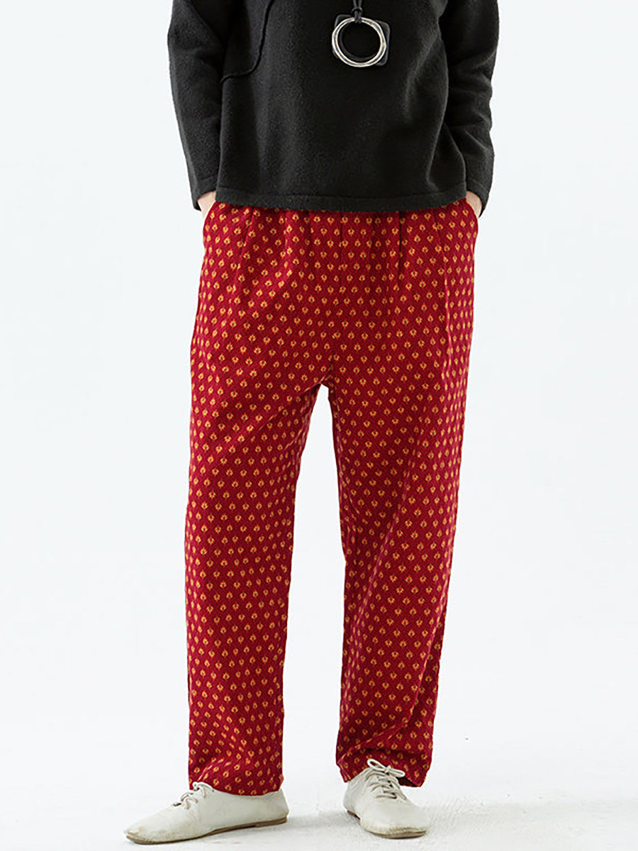 Übergröße - Baumwollhose für Damen mit Blumenmuster und elastischer Taille und Taschen