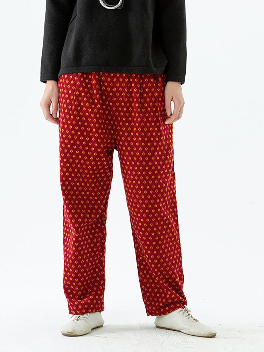 Übergröße - Baumwollhose für Damen mit Blumenmuster und elastischer Taille und Taschen