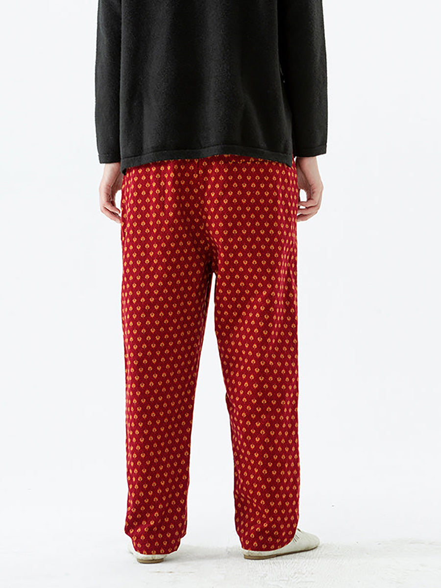 Übergröße - Baumwollhose für Damen mit Blumenmuster und elastischer Taille und Taschen