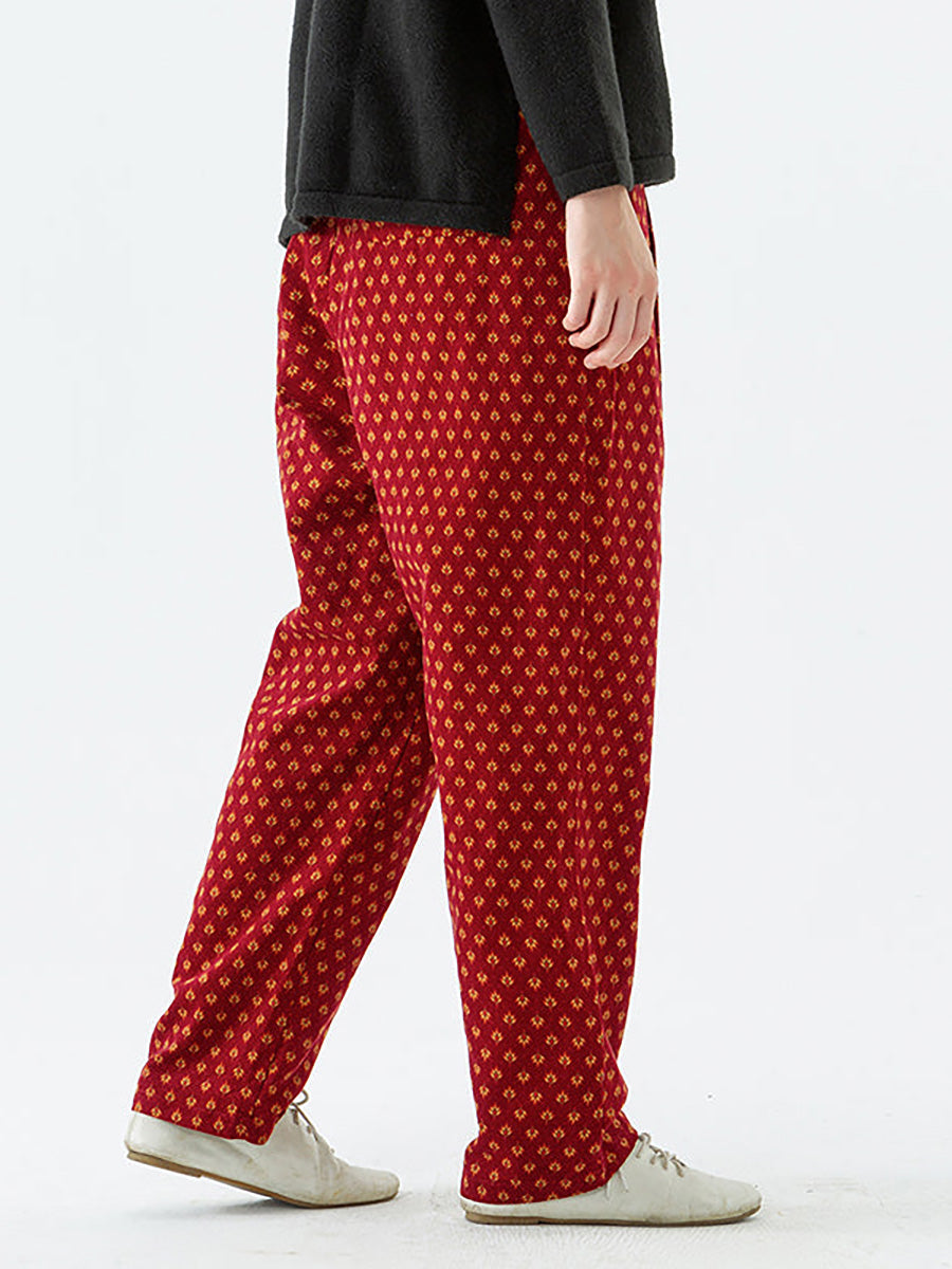 Übergröße - Baumwollhose für Damen mit Blumenmuster und elastischer Taille und Taschen