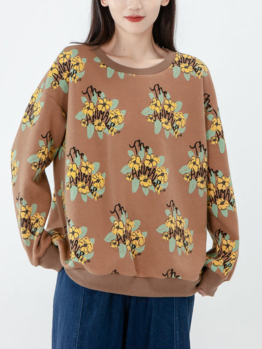 Übergröße - Langarm-Sweatshirt aus Baumwolle für Damen mit Blumenmuster