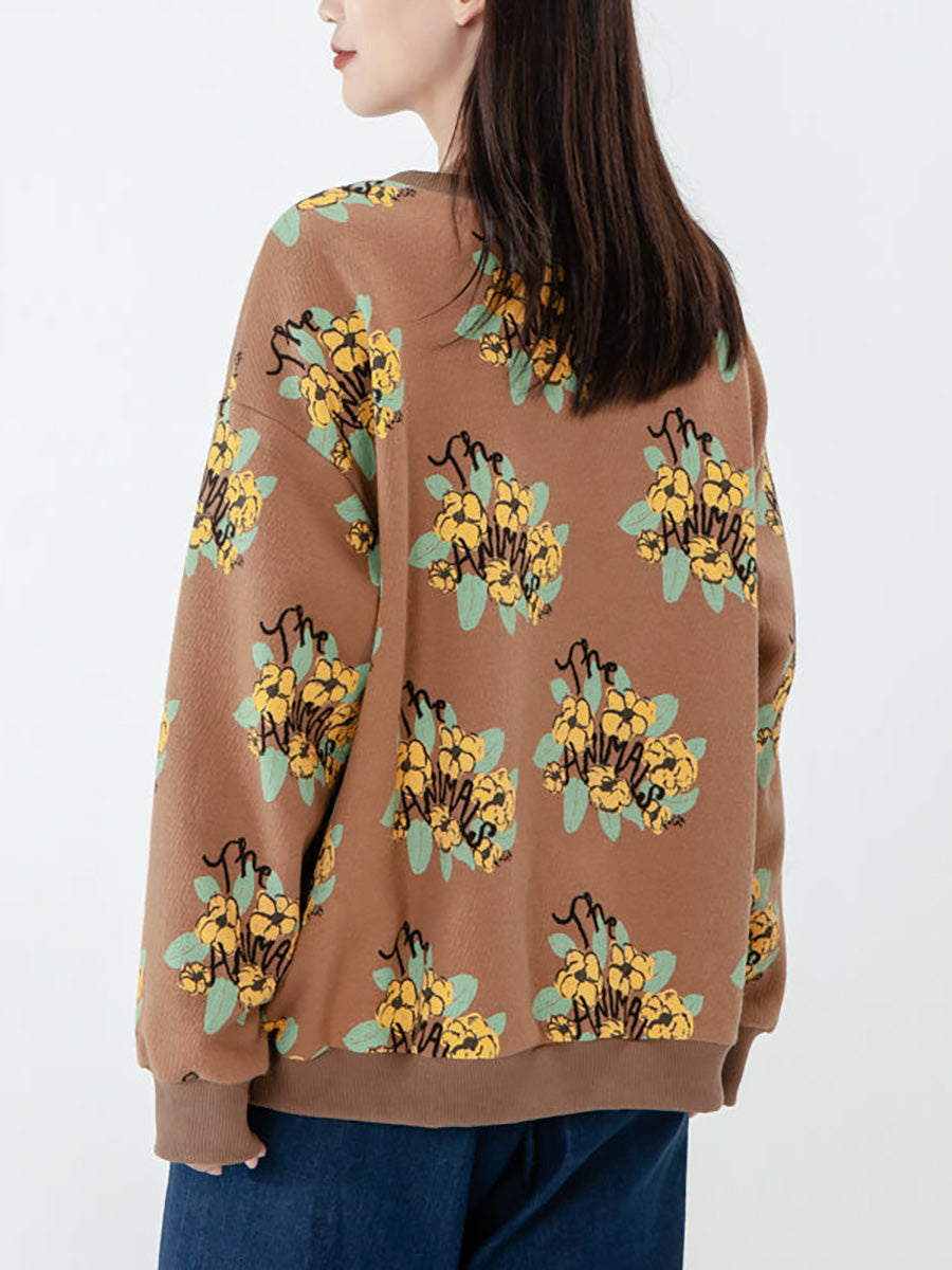 Übergröße - Langarm-Sweatshirt aus Baumwolle für Damen mit Blumenmuster