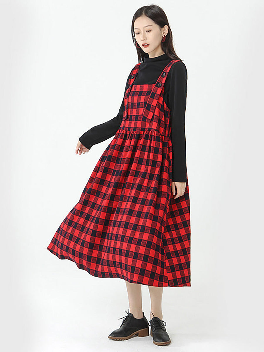 Übergröße - Baumwolltop und kariertes Trägerkleid für Damen