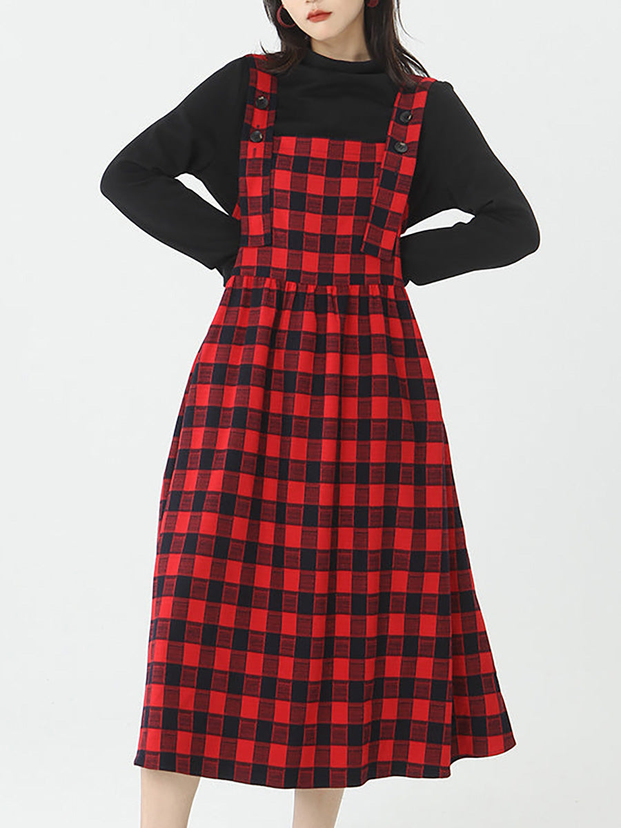 Übergröße - Baumwolltop und kariertes Trägerkleid für Damen