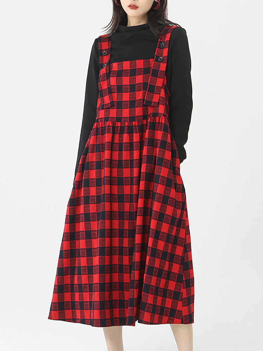 Übergröße - Baumwolltop und kariertes Trägerkleid für Damen