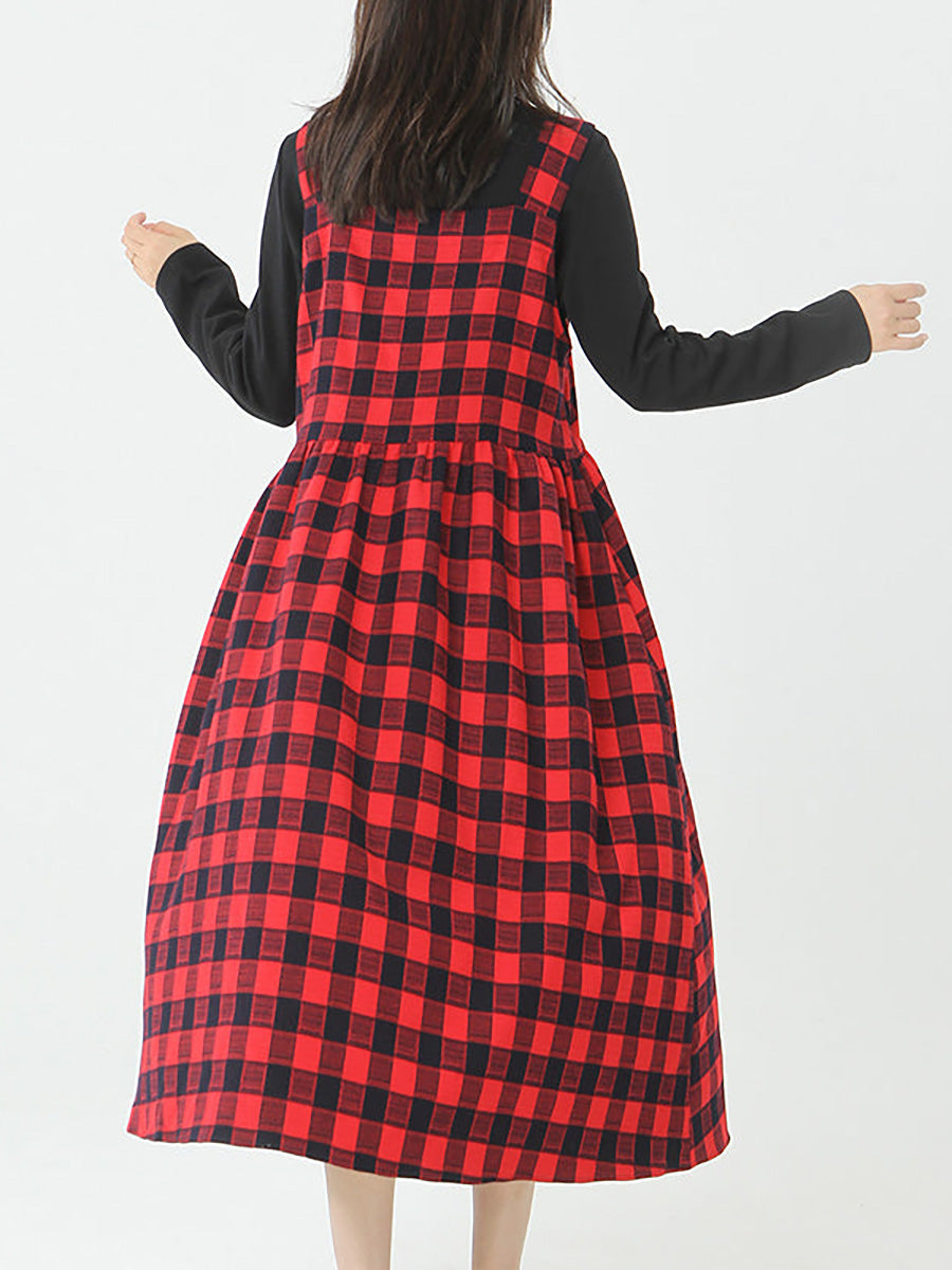 Übergröße - Baumwolltop und kariertes Trägerkleid für Damen