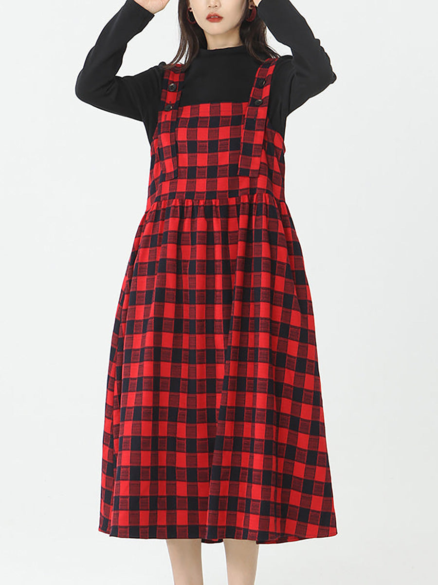 Übergröße - Baumwolltop und kariertes Trägerkleid für Damen