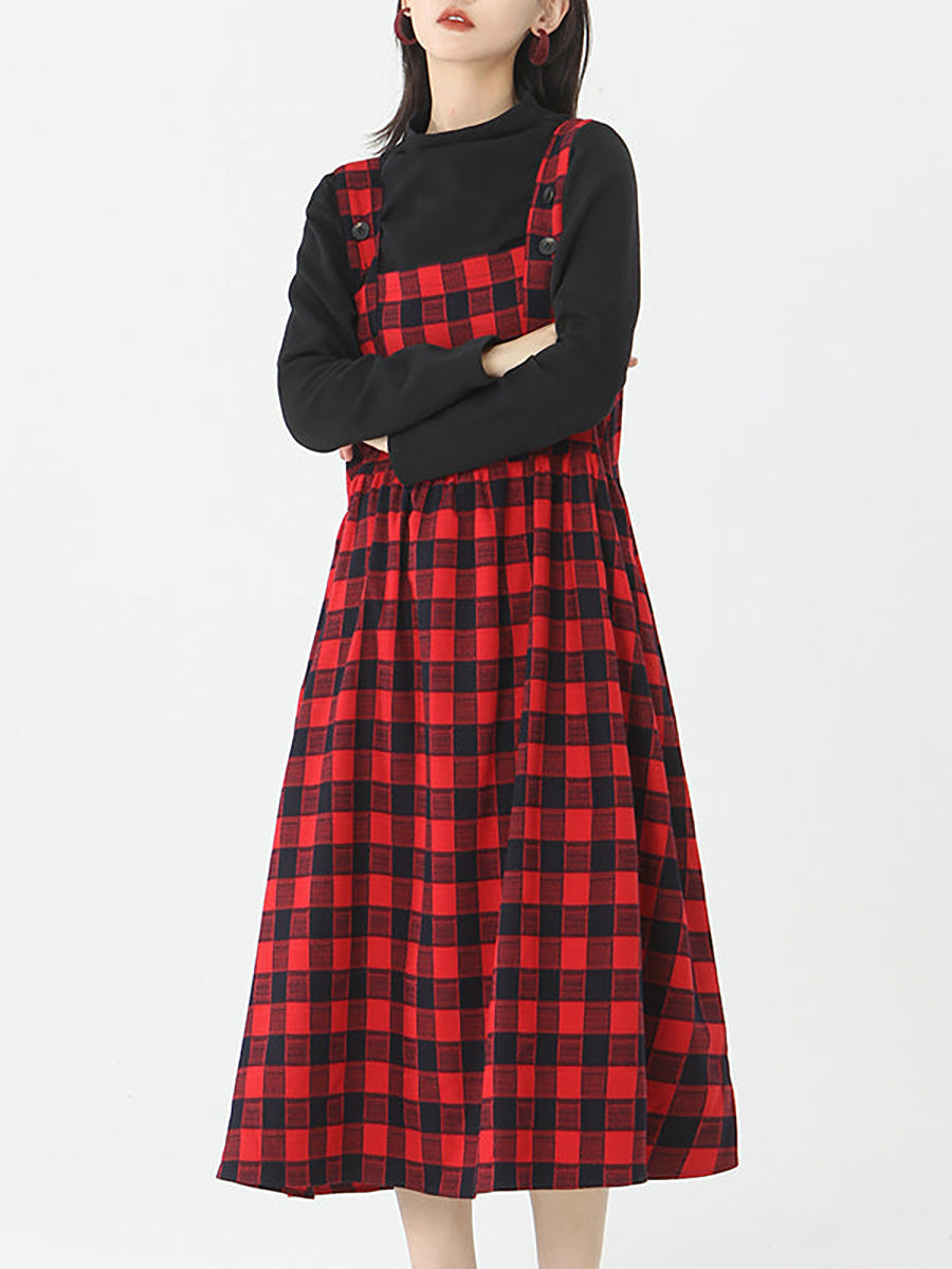 Übergröße - Baumwolltop und kariertes Trägerkleid für Damen
