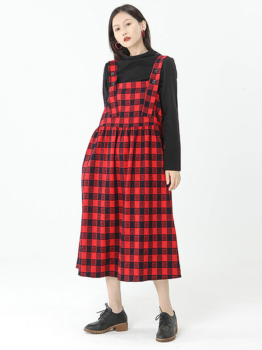 Übergröße - Baumwolltop und kariertes Trägerkleid für Damen