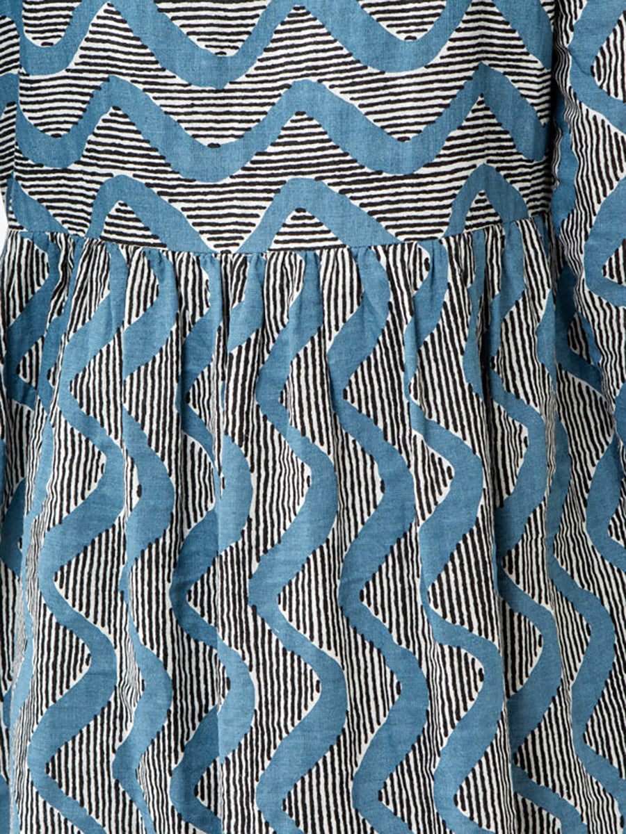 Übergröße - Langärmliges Kleid aus Baumwolle mit Streifen und Tasche für Damen