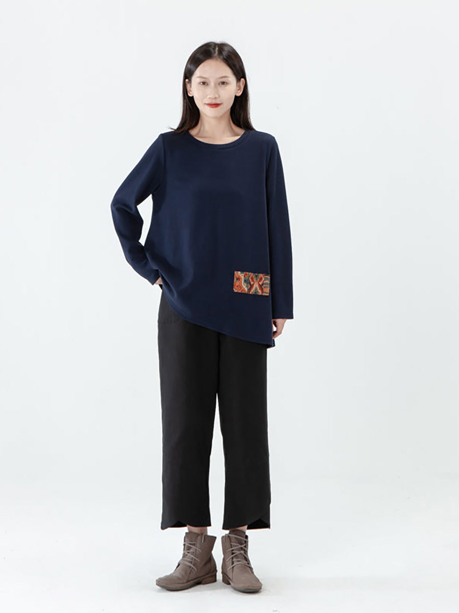 Große Größen - Langarm-T-Shirt mit Patchwork-Muster für Damen