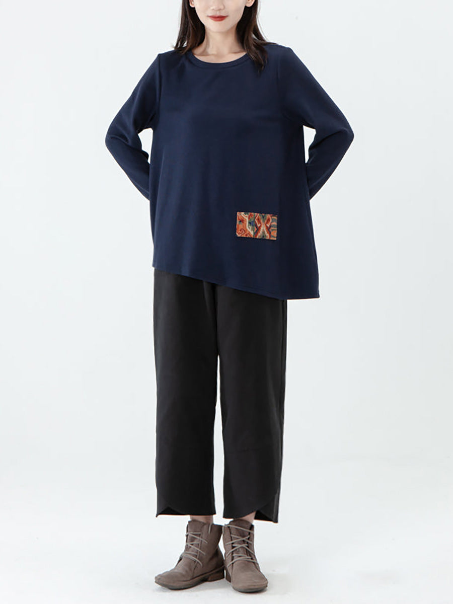 Große Größen - Langarm-T-Shirt mit Patchwork-Muster für Damen