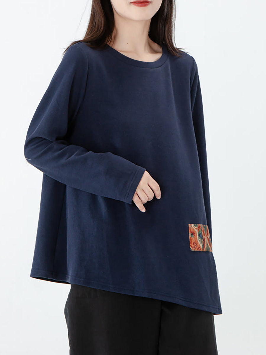Große Größen - Langarm-T-Shirt mit Patchwork-Muster für Damen