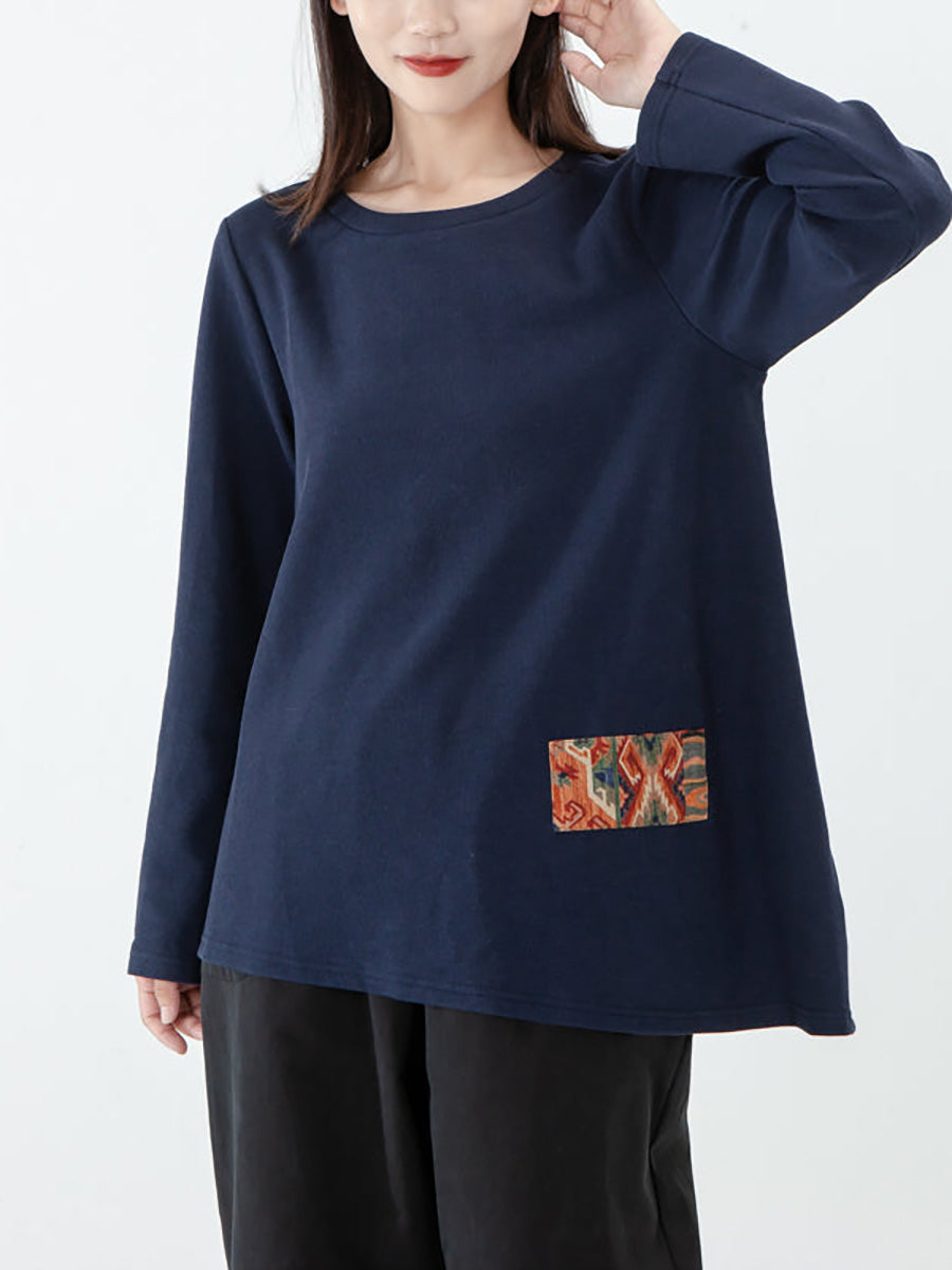 Große Größen - Langarm-T-Shirt mit Patchwork-Muster für Damen