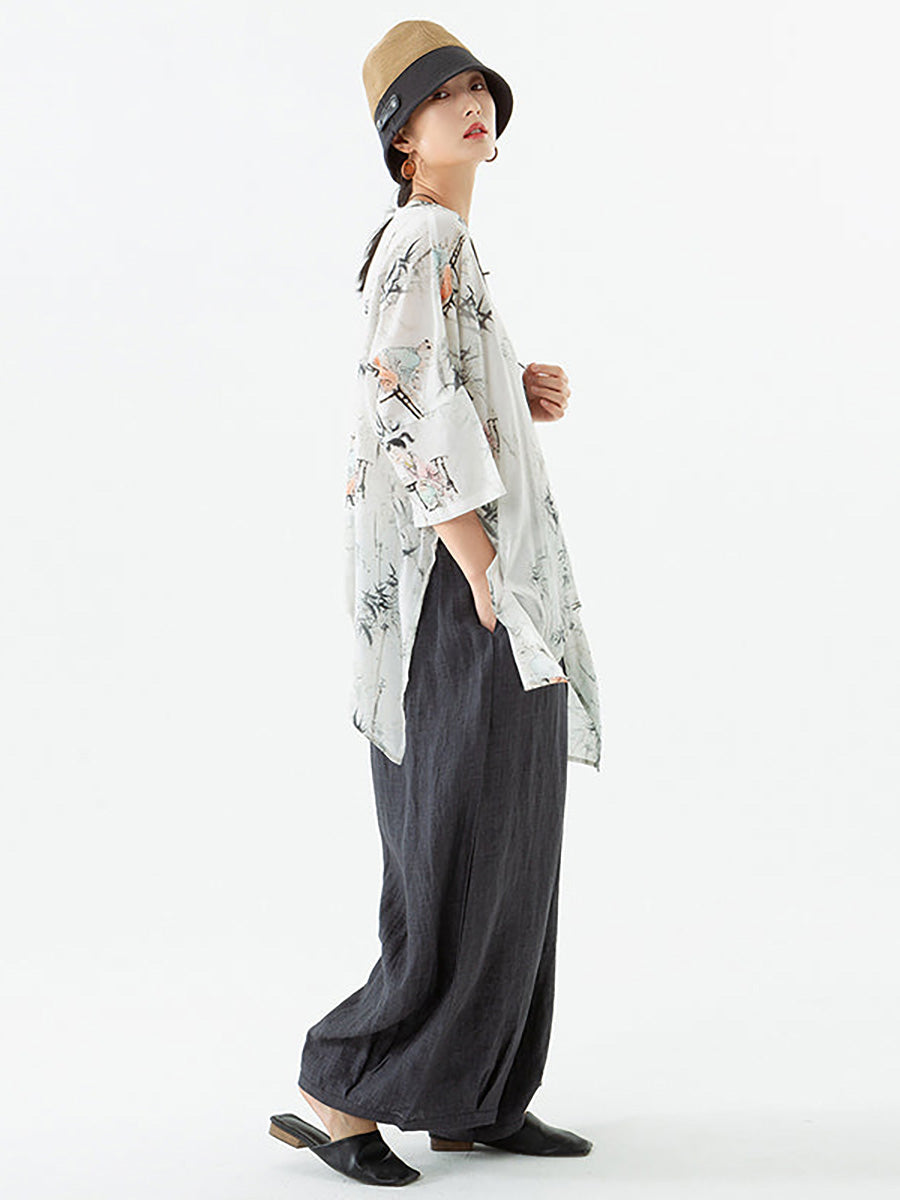 Übergröße - Damen-T-Shirt mit Rundhalsausschnitt und unregelmäßigem Saum aus Leinen und Tencel