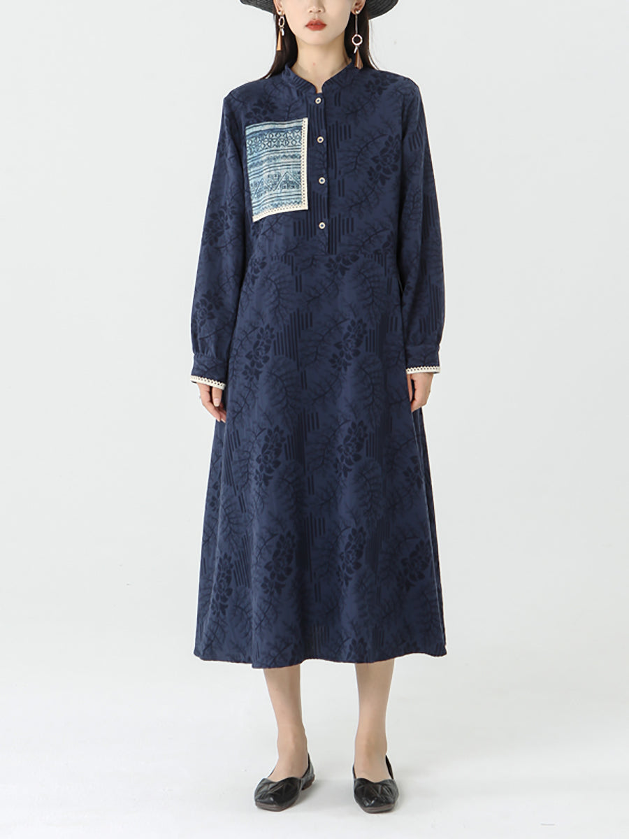 PLUS Größe - Patchwork Langarm Maxikleid für Damen