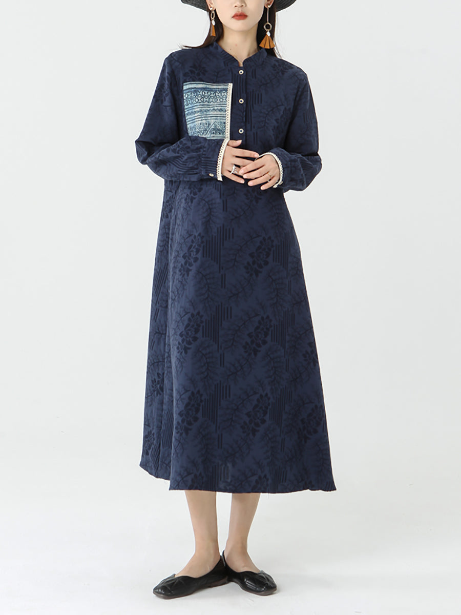 PLUS Größe - Patchwork Langarm Maxikleid für Damen