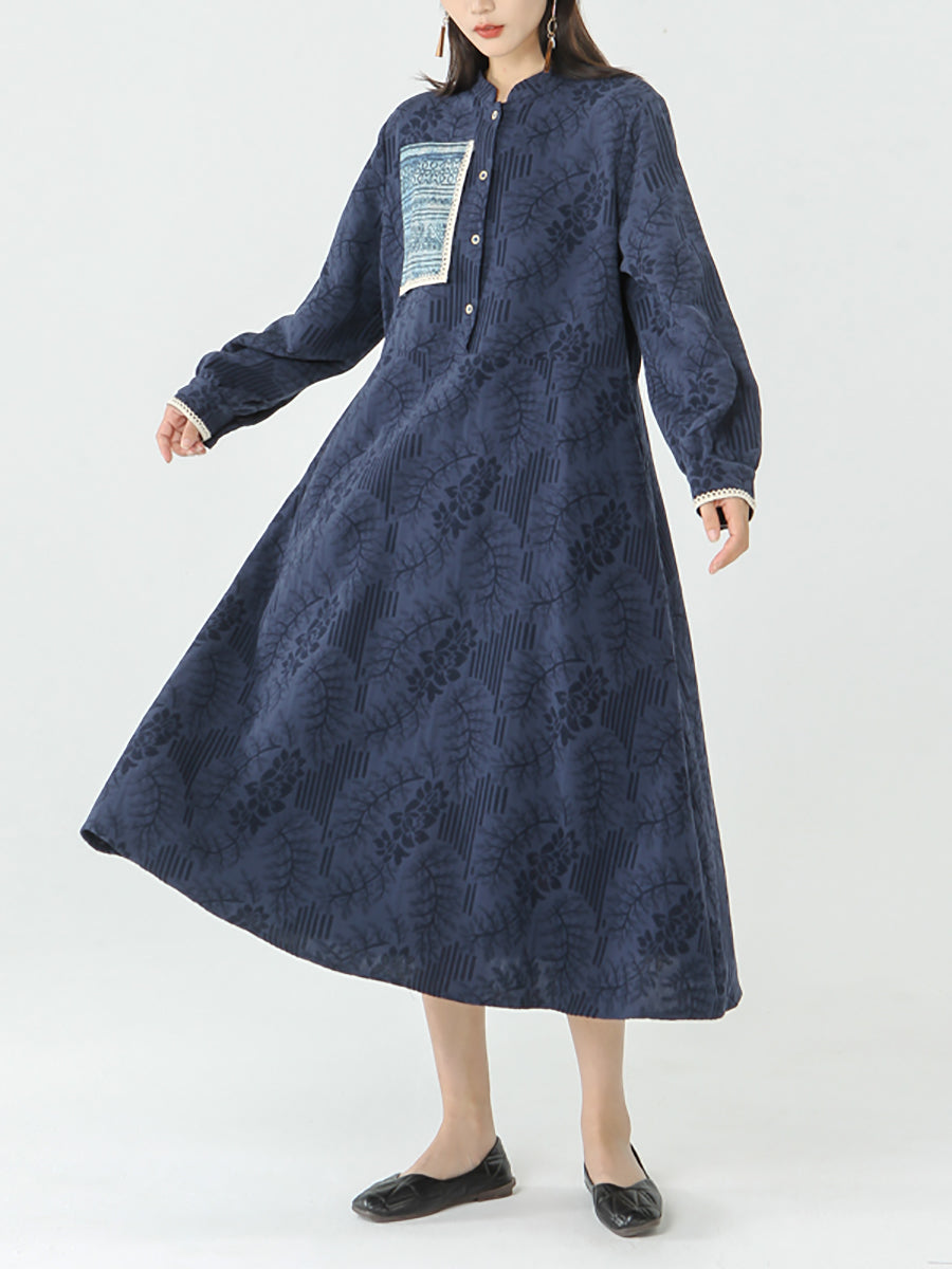 PLUS Größe - Patchwork Langarm Maxikleid für Damen