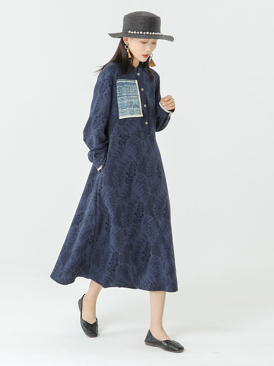 PLUS Größe - Patchwork Langarm Maxikleid für Damen