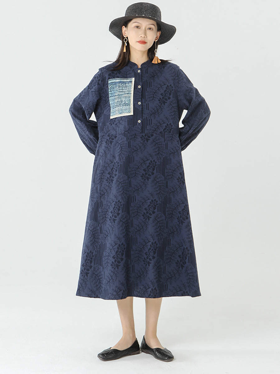 PLUS Größe - Patchwork Langarm Maxikleid für Damen