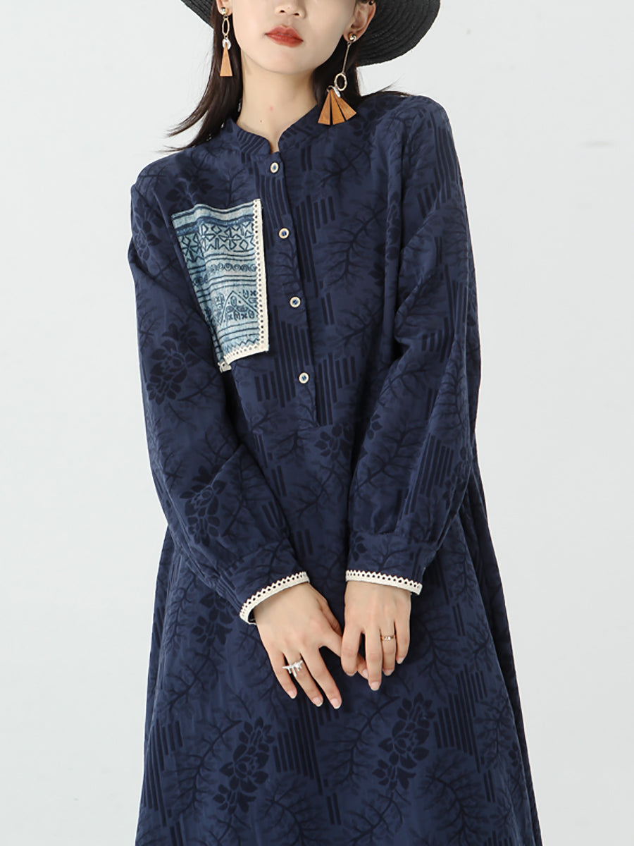 PLUS Größe - Patchwork Langarm Maxikleid für Damen