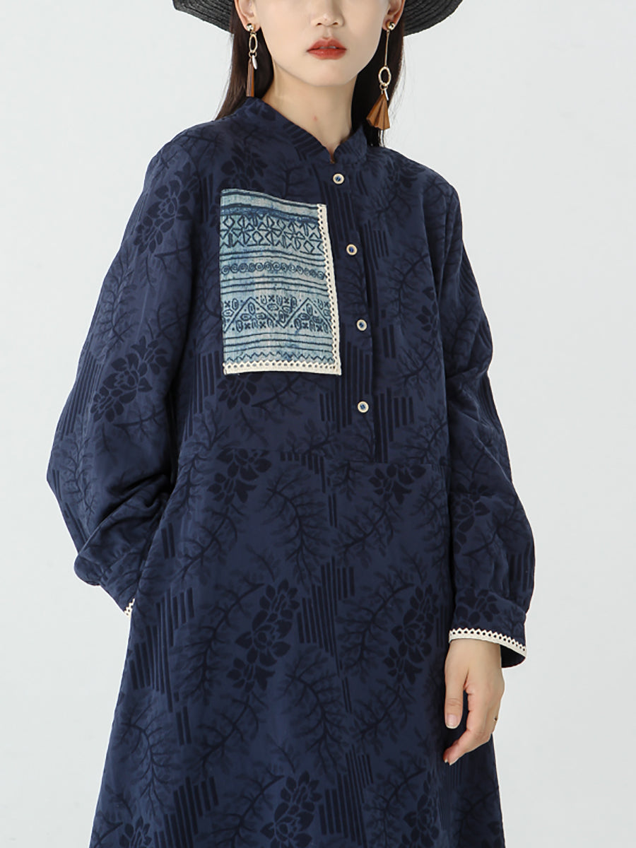 PLUS Größe - Patchwork Langarm Maxikleid für Damen
