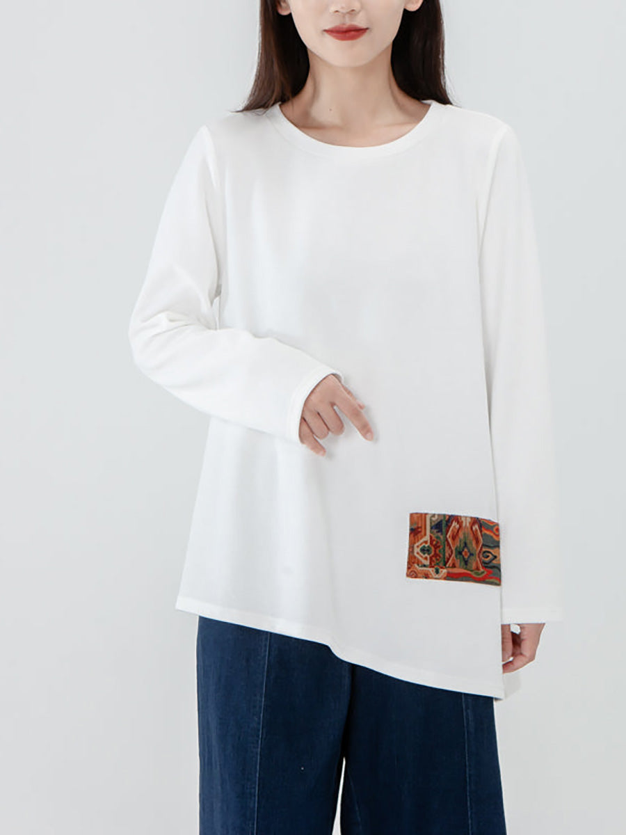 Große Größen - Langarm-T-Shirt mit Patchwork-Muster für Damen