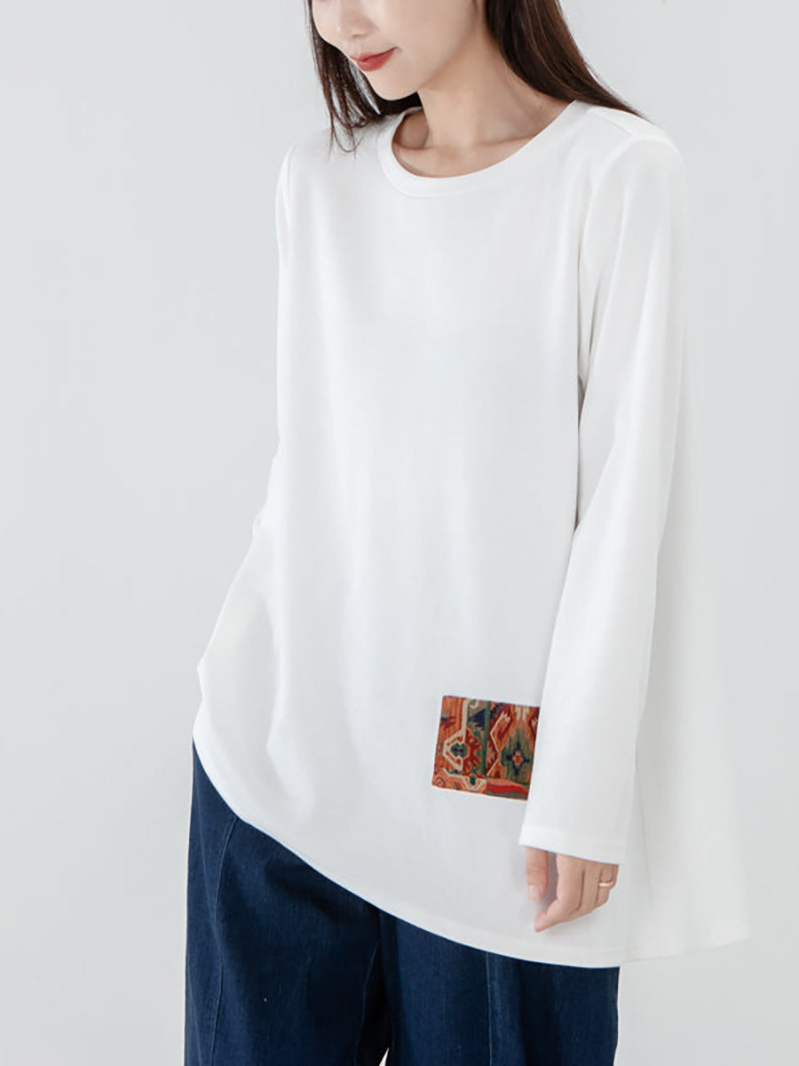 Große Größen - Langarm-T-Shirt mit Patchwork-Muster für Damen