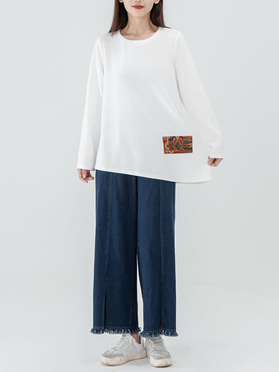 Große Größen - Langarm-T-Shirt mit Patchwork-Muster für Damen