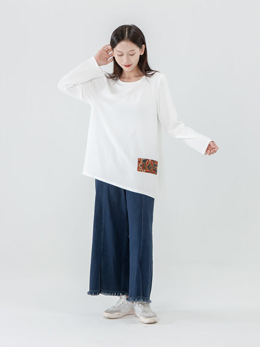 Große Größen - Langarm-T-Shirt mit Patchwork-Muster für Damen