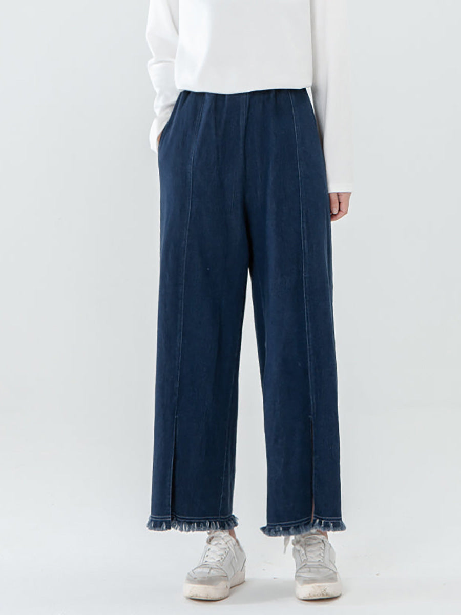 Übergröße - Damenhose mit Taschen, Quasten und geschlitztem Saum